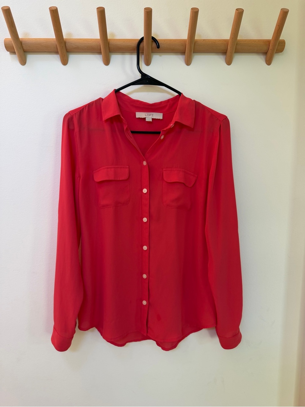 Loft Red Button-Up Blouse, Color Coral, Size XS